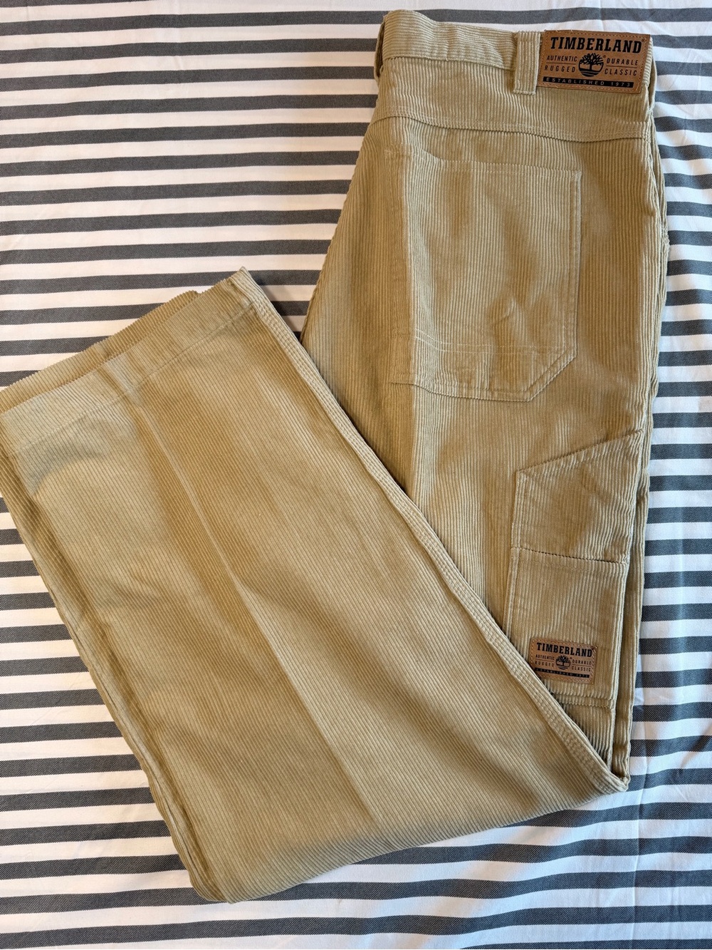 Vintage Timberland Men's Tan Corduroy Cargo Pants Utility Trousers Size 34 Earth